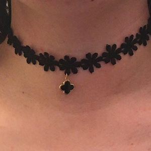 Black Floral Choker Necklace w/ Alhambra Charm NWT